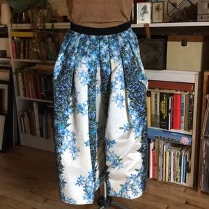 Tibi Sidewalk Floral Print Silk Gazar Midi Skirt
